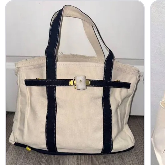 Handbags - Stylish Cream and Navy Tote Bag